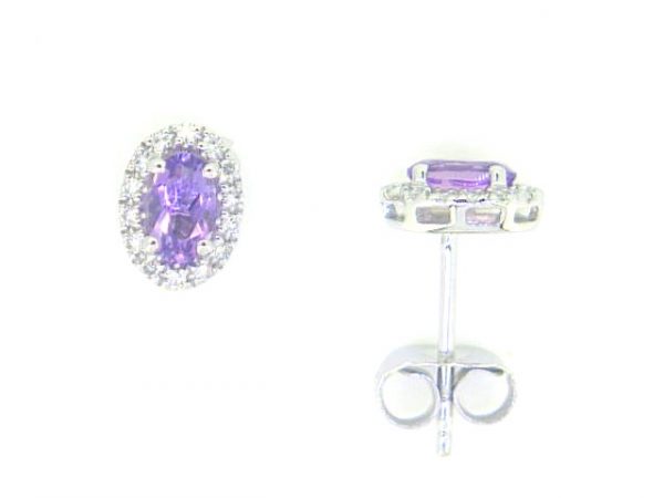 Genuine Amethyst Oval 5x3 & Diamond Halo Stud Earrings 10KT WG    *FINAL SALE*