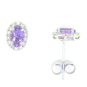 Genuine Amethyst Oval 5x3 & Diamond Halo Stud Earrings 10KT WG    *FINAL SALE*