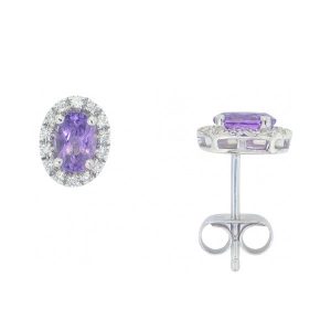 Genuine Amethyst Oval 5x3 & Diamond Halo Stud Earrings 10KT WG *FINAL SALE*