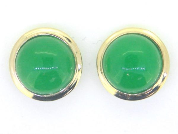 Genuine Jade Enhanced 10MM Round Bezel Earrings 14KT **Colour & Quality Enhanced**    **Final Sale**