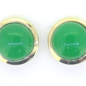 Genuine Jade Enhanced 10MM Round Bezel Earrings 14KT **Colour & Quality Enhanced**    **Final Sale**