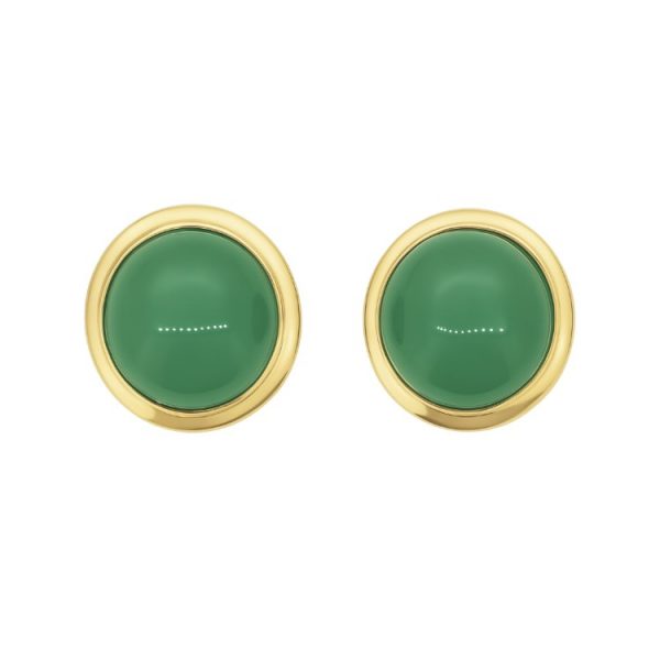 Genuine Jade Enhanced 10MM Round Bezel Earrings 14KT **Colour & Quality Enhanced**    **Final Sale**