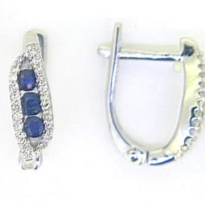 Genuine Sapphire & 0.12TCW Diamond Euro Back Earrings 10KT WG    *FINAL SALE*