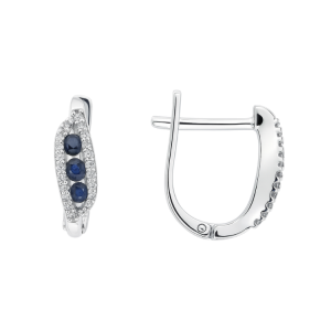 Genuine Sapphire & 0.12TCW Diamond Euro Back Earrings 10KT WG    *FINAL SALE*
