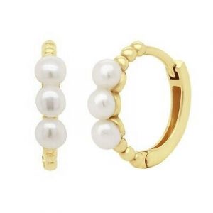 4MM x6 Cultured Fresh Water Pearl Huggie Hoop Earrings 10KT/14MM   *FINAL SALE*