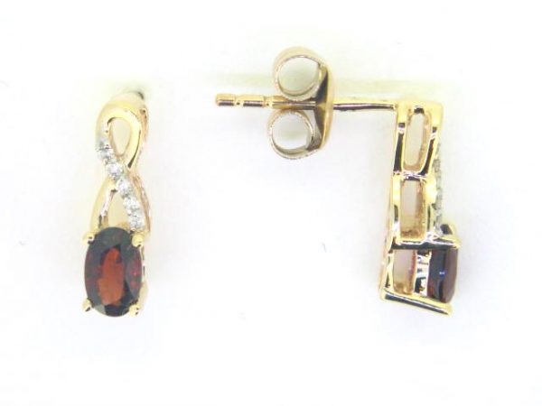 Genuine Garnet 5x3 & .05TCW Diamond Accented Infinity Design Stud Earrings 10KT   *FINAL SALE*