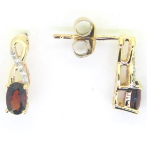 Genuine Garnet 5x3 & .05TCW Diamond Accented Infinity Design Stud Earrings 10KT   *FINAL SALE*