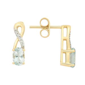 Genuine Aquamarine 5x3 & .05TCW Diamond Accented Infinity Design Stud Earrings 10KT    *FINAL SALE*