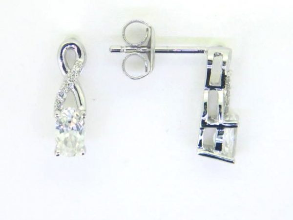 Genuine White Topaz 5x3 & .05TCW Diamond Accented Infinity Design Stud Earrings 10KT WG   *FINAL SALE*