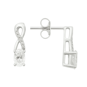 Genuine White Topaz 5x3 & .05TCW Diamond Accented Infinity Design Stud Earrings 10KT WG   *FINAL SALE*