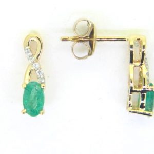 Genuine Emerald 5x3 & .05TCW Diamond Accented Infinity Design Stud Earrings 10KT    *FINAL SALE*