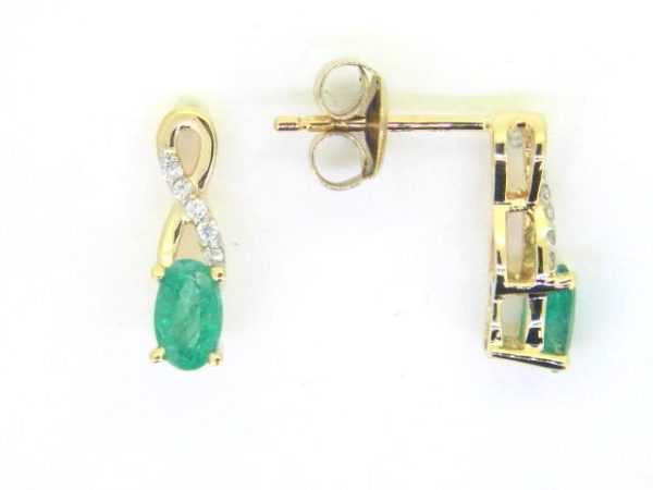 Genuine Emerald 5x3 & .05TCW Diamond Accented Infinity Design Stud Earrings 10KT    *FINAL SALE*