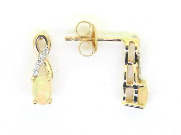 Genuine Opal 5x3 & .05TCW Diamond Accented Infinity Design Stud Earrings 10KT    *FINAL SALE*