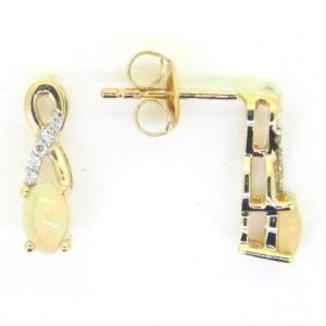 Genuine Opal 5x3 & .05TCW Diamond Accented Infinity Design Stud Earrings 10KT    *FINAL SALE*