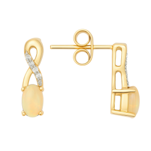 Genuine Opal 5x3 & .05TCW Diamond Accented Infinity Design Stud Earrings 10KT    *FINAL SALE*