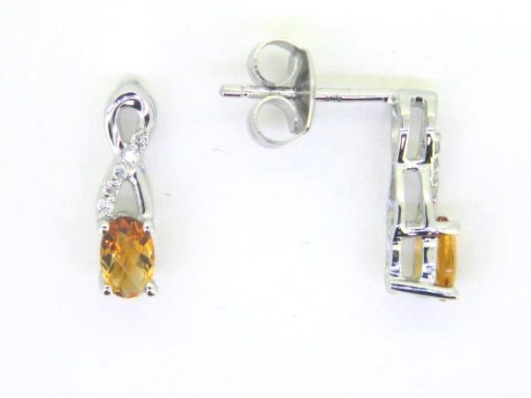 Genuine Citrine 5x3 & .05TCWC Diamond Accented Infinity Design Stud Earrings 10KT WG   *FINAL SALE*