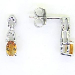 Genuine Citrine 5x3 & .05TCWC Diamond Accented Infinity Design Stud Earrings 10KT WG   *FINAL SALE*