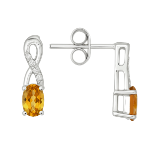 Genuine Citrine 5x3 & .05TCWC Diamond Accented Infinity Design Stud Earrings 10KT WG   *FINAL SALE*