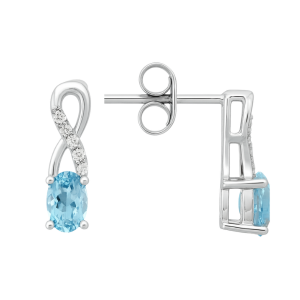 Genuine Blue Topaz 5x3 & .05TCW Diamond Accented Infinity Design Stud Earrings 10KT WG   *FINAL SALE*