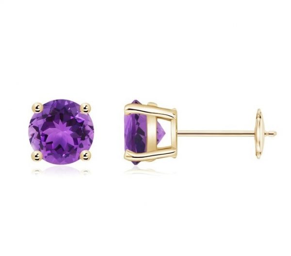 Genuine Amethyst 6MM Round Stud Earrings 14KT  *FINAL SALE*
