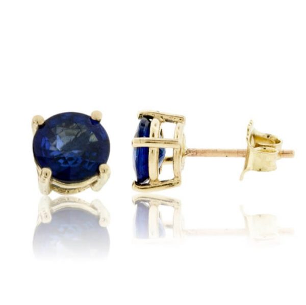 Genuine Sapphire 5MM Round Stud Earrings 14KT  *FINAL SALE*