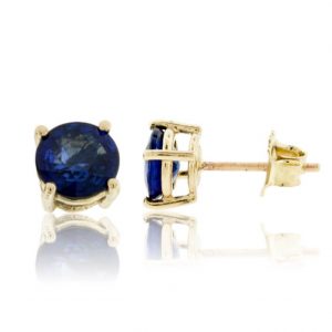 Genuine Sapphire 5MM Round Stud Earrings 14KT *FINAL SALE*