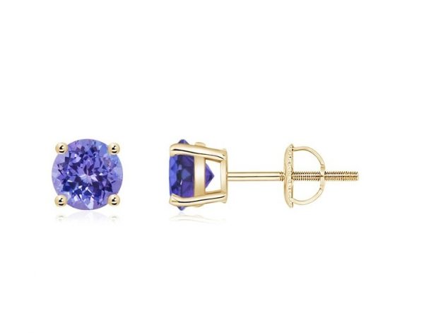 Genuine Tanzanite 5MM Round Stud Earrings 14KT  *FINAL SALE*