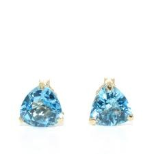 Genuine Blue Topaz 6MM Triangle Stud Earrings 14KT  *FINAL SALE*