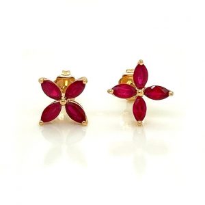 Genuine Ruby Marquise Stud Earring 14KT    **FINAL SALE