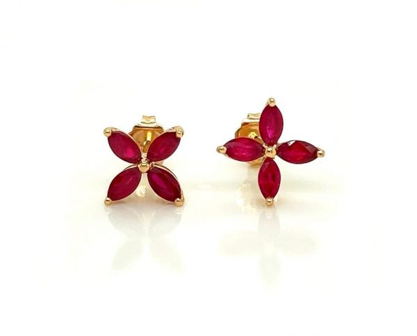 Genuine Ruby Marquise Stud Earring 14KT    **FINAL SALE
