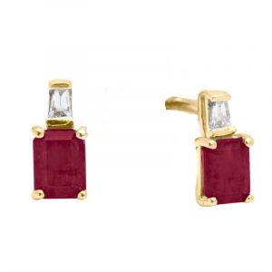 Genuine Ruby Emerald Cut 5x3 & Diamond Baguette Stud Earrings 10KT   *FINAL SALE*