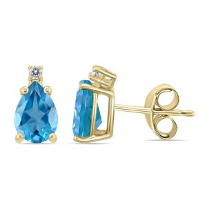 Gen, Bl.Topaz Pear 7x5 & Diamond Stud Earrings 10KT *FINAL SALE*
