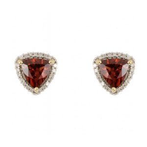 Gen. Garnet Triangle 7MM & 0.12TCW Diamond Stud Earrings 10KT    *FINAL SALE*