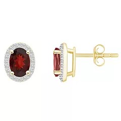 Gen, Garnet Oval 7x5MM & .14tcw Diamond Stud Earrings 10KT    *FINAL SALE*