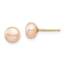 6-7mm Peach Fresh Water Pearl Button Stud Earrings 14KT  *FINAL SALE*
