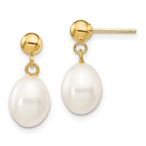 8-9MM Fresh Water Pearl Dangle with 3MM Ball Stud Earrings 10KT  *FINAL SALE*