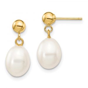 8-9MM Fresh Water Pearl Dangle with 3MM Ball Stud Earrings 10KT  *FINAL SALE*