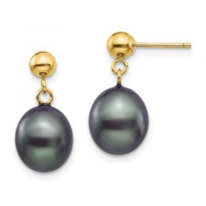 8-9MM Black Fresh Water Pearl Dangle with 3MM Ball Stud Earrings 10KT  *FINAL SALE*