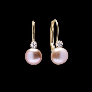 6-7MM Peach Fresh Water Pearl & .08tcw/2 Diamond Lever Back Earrings 10KT  *FINAL SALE*