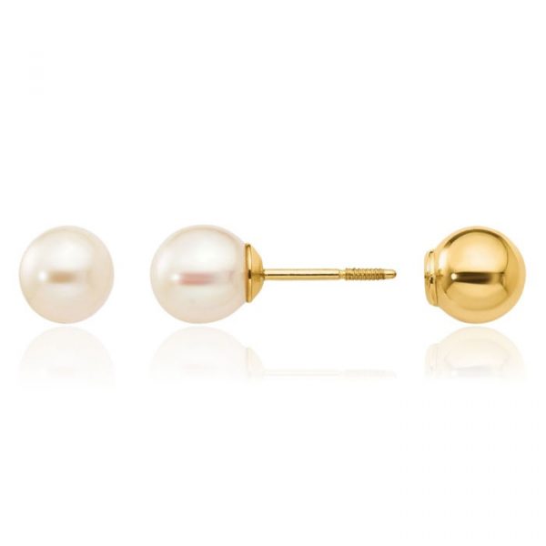5MM Cultured Pearl with 4MM Ball Screwback Stud Earrings 14KT/Reversible    *FINAL SALE*