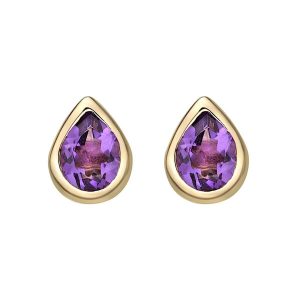 Genuine Amethyst 4x3 Pear Bezel Studs 10KT  *FINAL SALE*