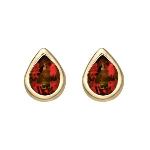 Genuine Garnet 4x3 Pear Bezel Studs 10KT  *FINAL SALE*