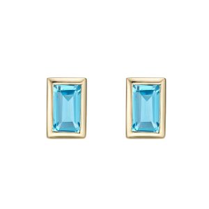 Genuine Blue Topaz 4x2 Baguette Bezel Studs 10KT  *FINAL SALE*