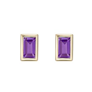 Genuine Amethyst 4x2 Baguette Bezel Studs 10KT  *FINAL SALE*