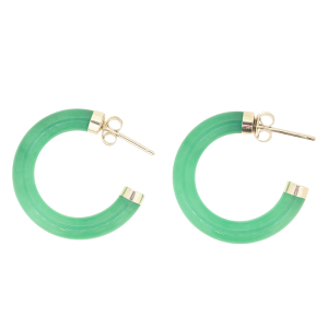 Genuine Jade Enhanced 4MM Tube  C  Hoop 14KT Earrings/25MM *FINAL SALE*  **COLOUR & QUALITY ENHANCED**
