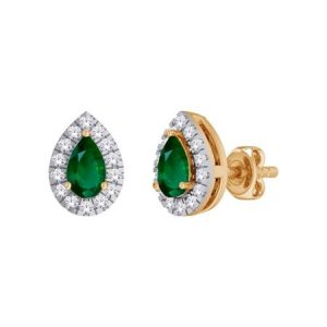 Gen. Emerald Pear 5x3 & .10TCW Diamond Cluster Screwback Stud Earrings 14KT   *FINAL SALE*