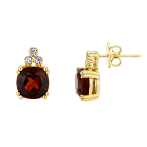 Gen. Garnet Cushion 5mm & .03TCW Diamond Stud Earrings 10KT *FINAL SALE*