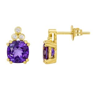 Gen. Amethyst Cushion 5mm & .03TCW Diamond Stud Earrings 10KT   *FINAL SALE*