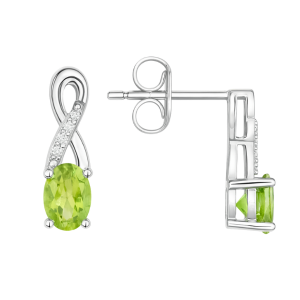 Genuine Peridot 5x3 & .05TCW Diamond Accented Infinity Design Stud Earrings 10KT WG   *FINAL SALE*