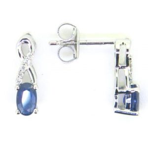 Gen. Sapphire 5x3 & .05TCW Diamond Accented Infinity Design Stud Earrings 10KT WG   *FINAL SALE*